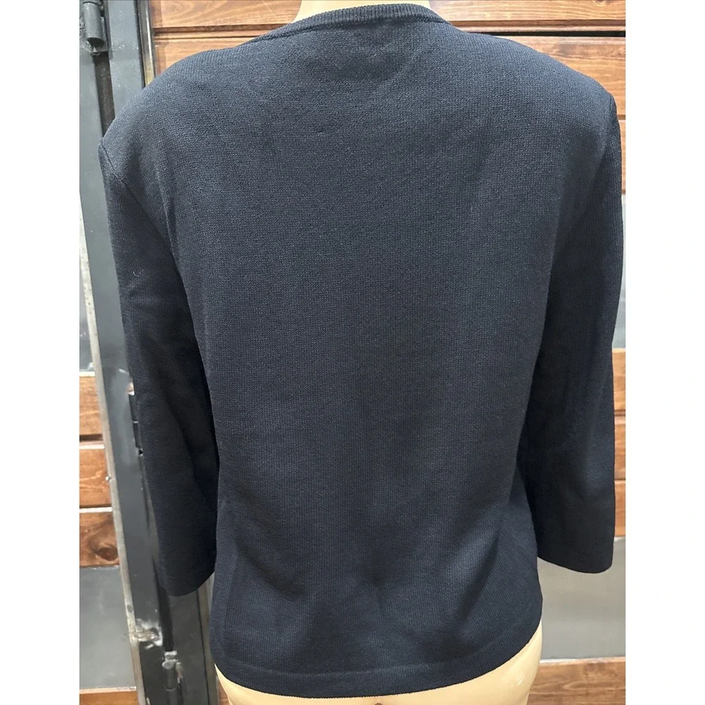 ST. JOHN Collection by Marie Gray Knit  Laced V-neck  Studs Black Sweater